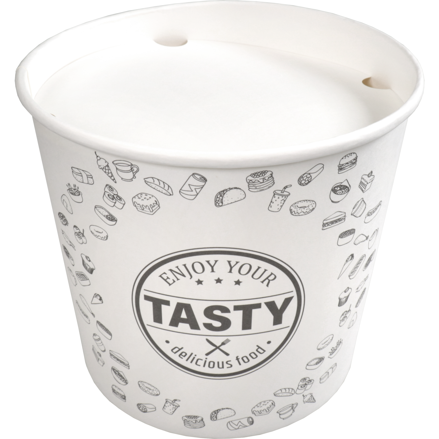 Foodbucket, Karton + PE, 2150ml, 85oz, incl.deksel,160mm, wit 25 Stuks